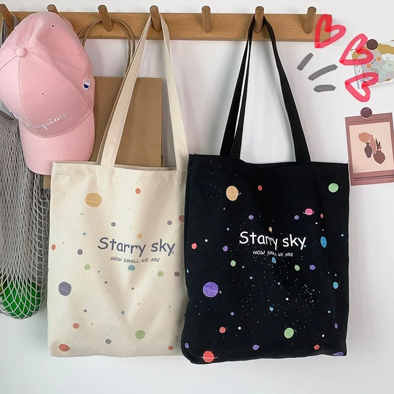 

Canvas Bag Handbag for Women Tote Bag Shoppers Designer Japanese Style Fashion Large Capacity Starry Sky Girls Canvas Shoulder