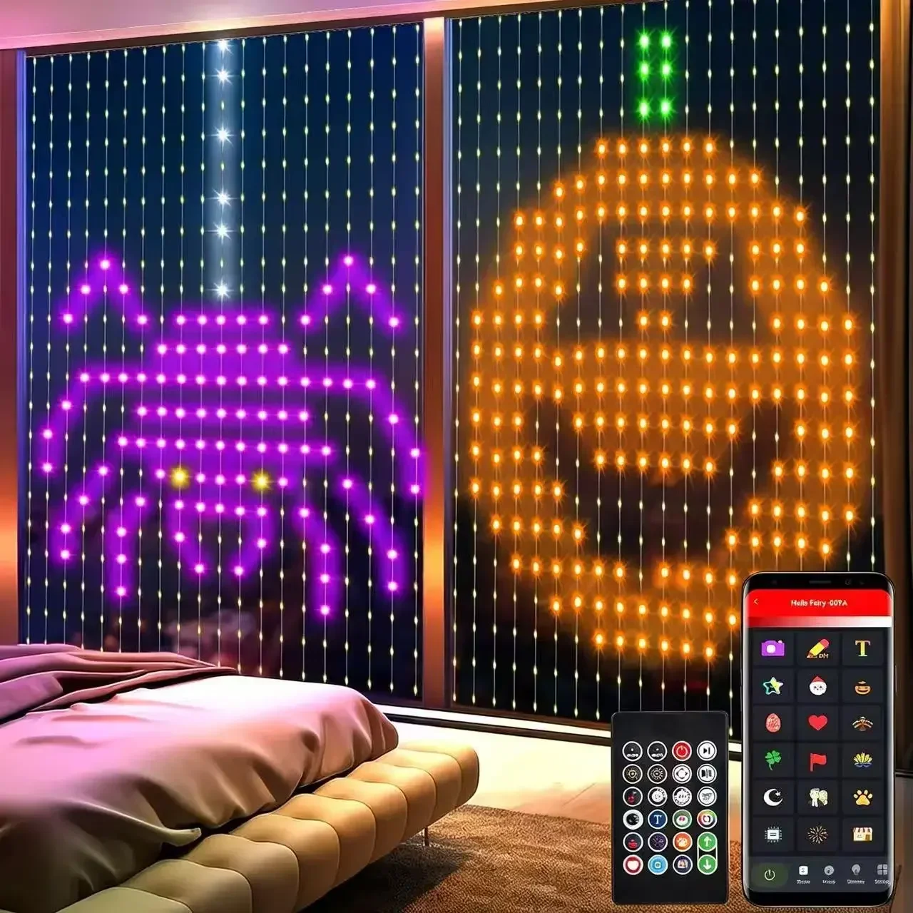 APP RGB Curtain Lights Bluetooth DIY Programmable LED Plier Wire Lights, Point Control LED String Lights Christmas Holiday Decor
