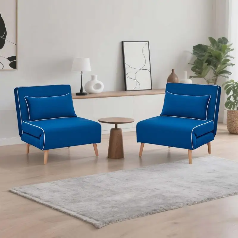 طقم سرير أريكة مخملي حديث قابل للطي مكون من 2، مسند ظهر قابل للتعديل بثلاثة أوضاع، يتحول إلى سرير مزدوج في 10 ثوانٍ، ويتضمن الوسائد، #1