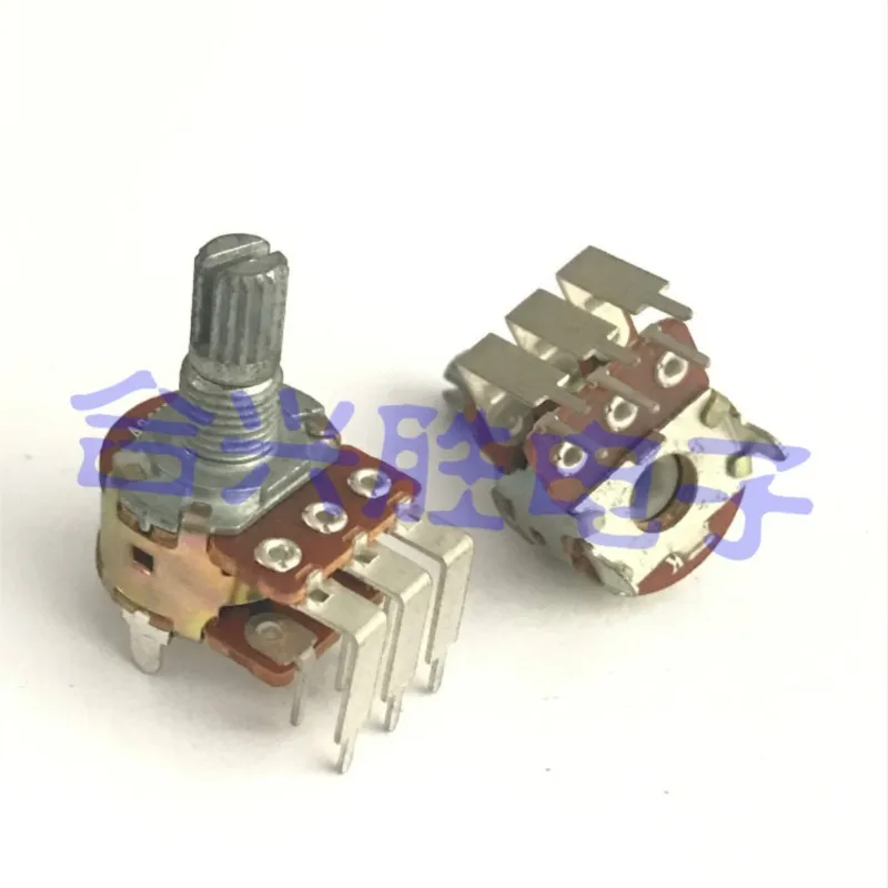 2PCS 16 Type Rotary Potentiometer Double A20K Bent Foot Audio Amplifier Volume Potentiometer 6Pin Shaft Length 15MM