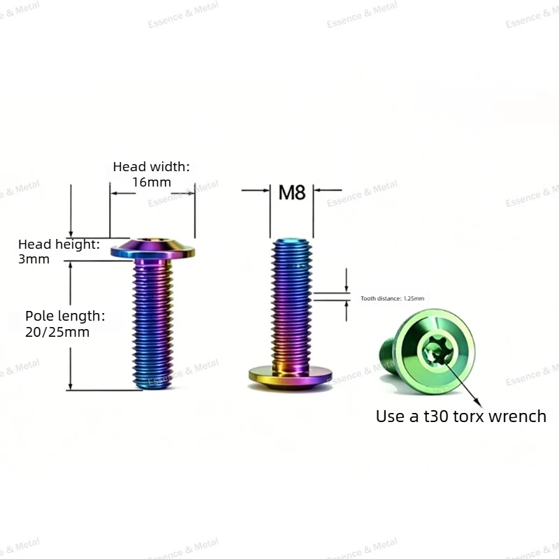 Titanium Alloy Bolts M8x20/25 Thin Disc Head Screws Torx Head Screws Motorcycle Disc Brake Bolts Lightweight Upgraded Fasteners