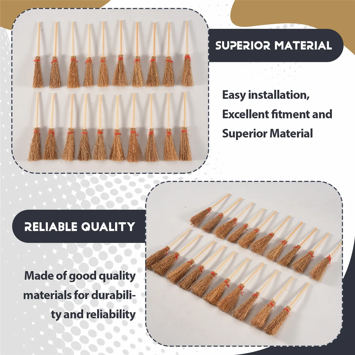LAVD 20Pcs Miniature Artificial Mini Straw Brooms with Red Ropes Halloween Straw Dollhouse Decoration Witches Party Decor Toy