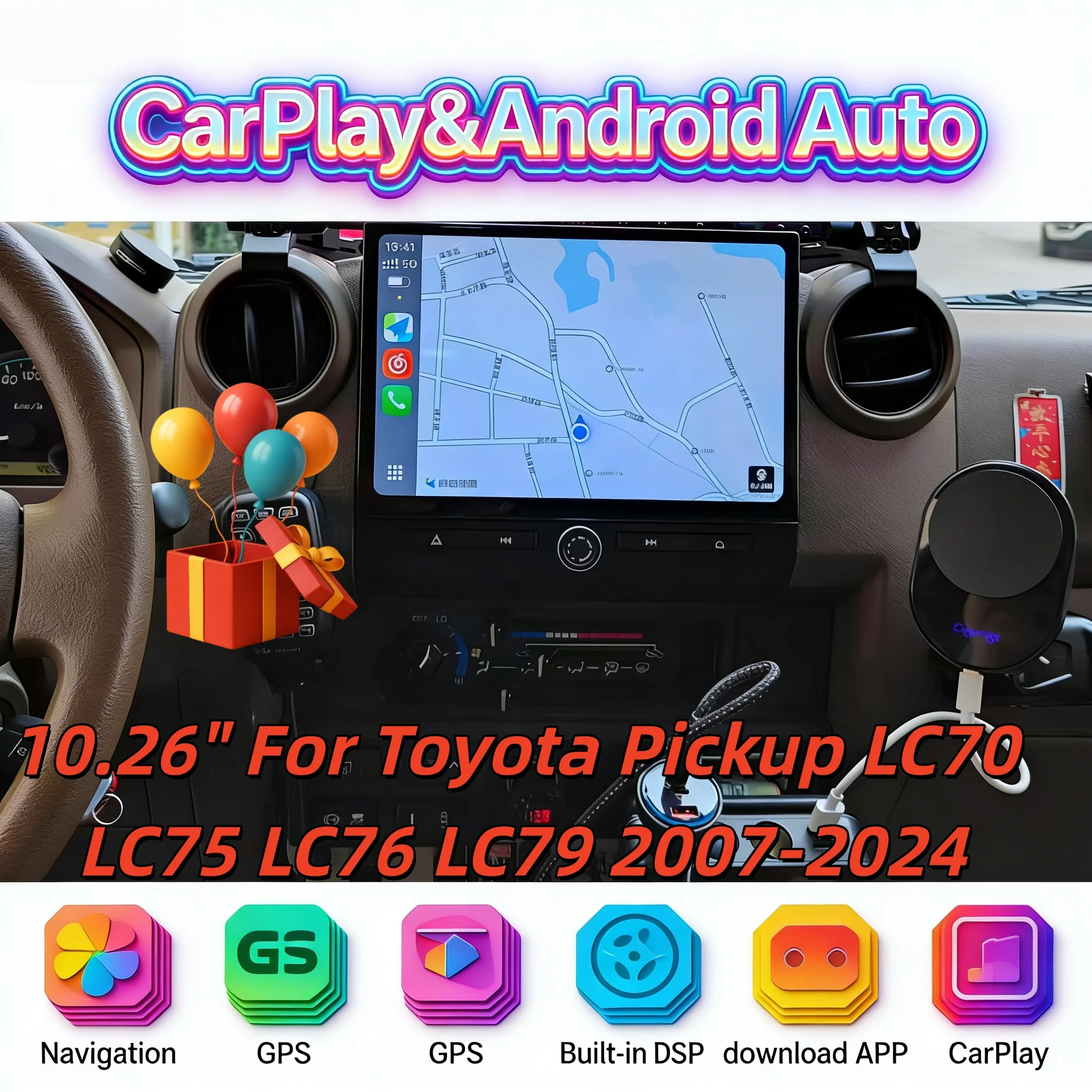

10,26 "мультимедийный радиоплеер CarPlay для Toyota Pickup LC70 LC75 LC76 LC79 2007-2024 Android 13 Qualcomm радиоэкран