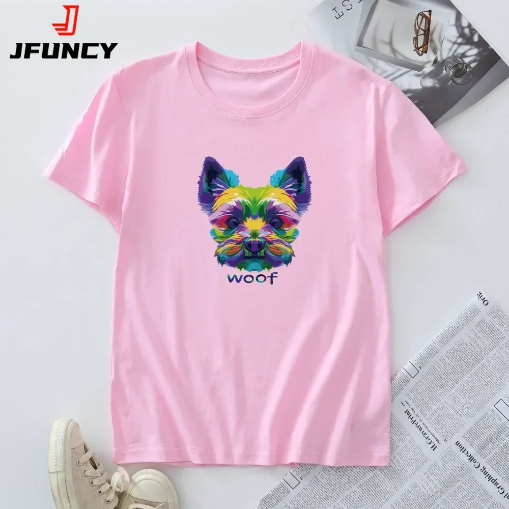 Summer Plus Size T-shirt 100% Cotton Women's Short Sleeve Top Women Tshirt Clothing Cute Dog Graphic T Shirts Female Tees