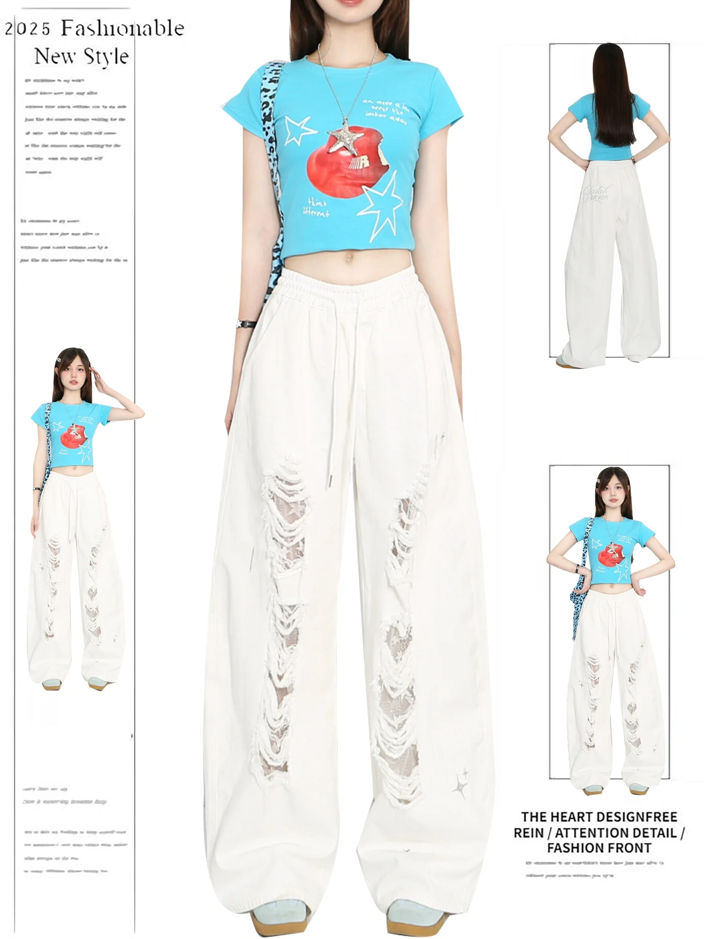 

American Jazz Dance Sle Ripped Lace Patchwork Knife Denim Jeans Women Trendy Summer New Spicy Casual Workwear Long Pants