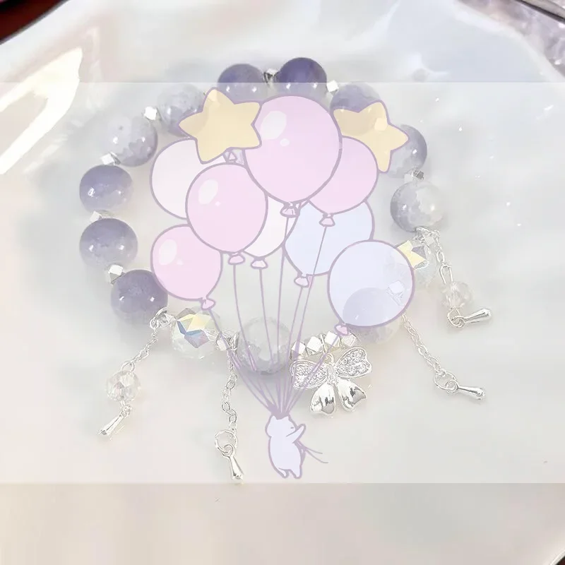 Korean Elegant Purple Bracelet for Women Girls Butterfly Feather Tassel for Special Event Party Gift Accessory