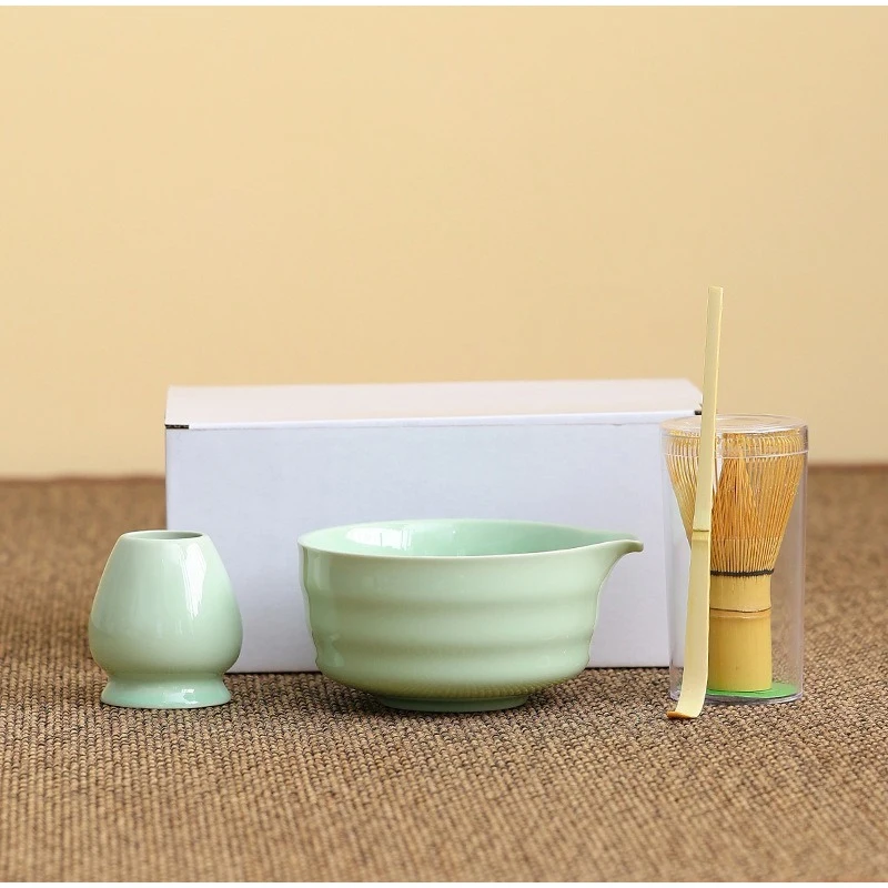 Juego de té Matcha japonés, tazón Matcha de cerámica hecho a mano, batidor Matcha de bambú y cuchara para té, cepillo amoladora, herramientas para hacer té, 1/4 Uds.