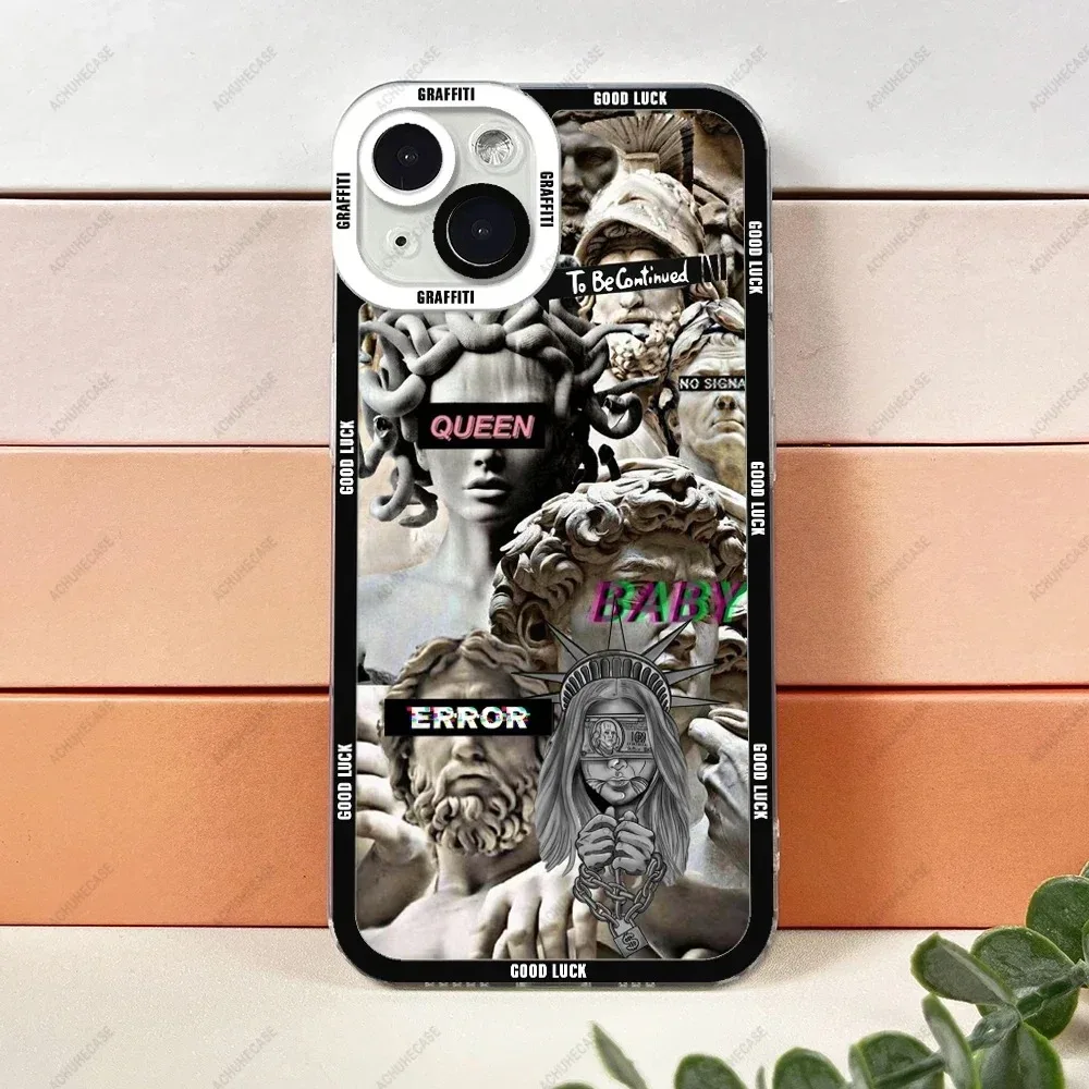 Aesthetic Statue Art Phone Case For iPhone 16 15 14 13 12 11 Pro Max XS X XR Plus Mini Luxury Transparent Soft Funda