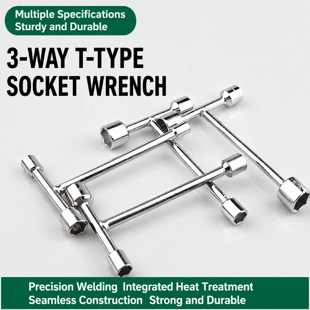 Durable 3-Way Socket Wrench Triple Head T Handle T Type Hex Nut Driver Hand Repair Tool Repair Wrench Home Appliance