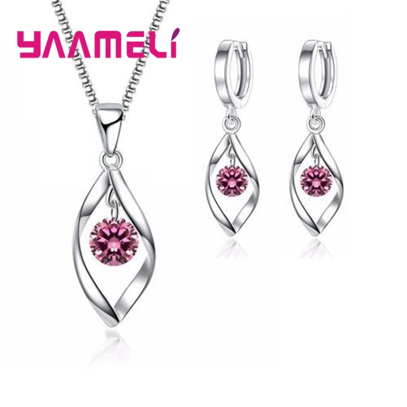 Cz Halskette Ohrring Braut schmuck Sets Großhandel s925 Sterling Silber glänzend Zirkonia Wasser tropfen Hochzeit Verlobung