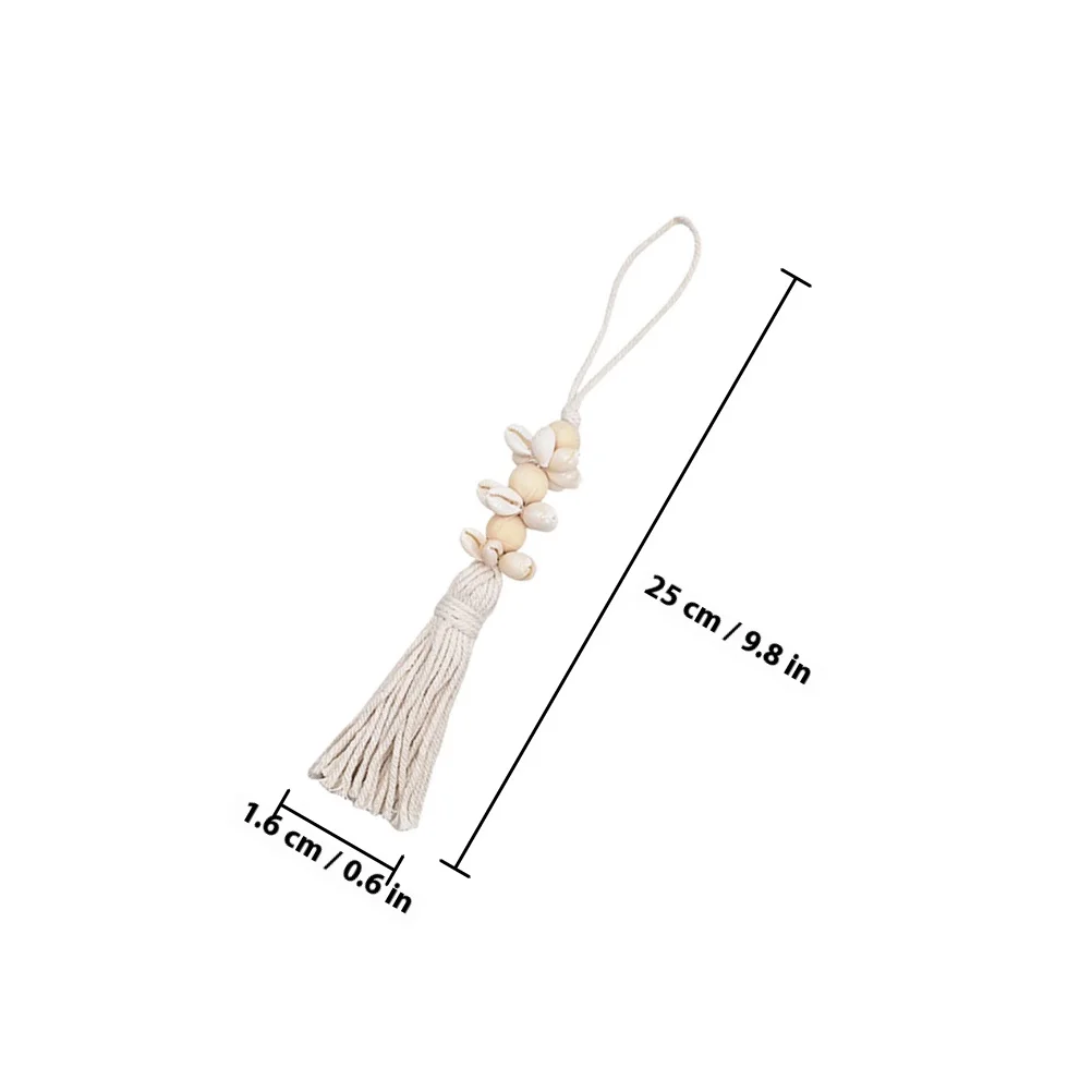 2Pcs Exquisite Boho Seashell Wood Bead String Pendant with Seashells Cotton Tassels Farmhouse Wall Hanging Decor Gifts