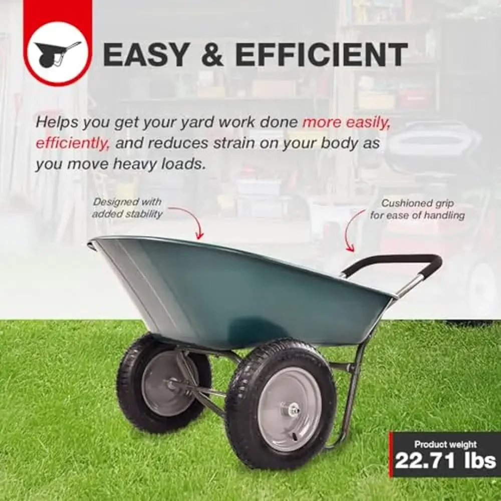 Dual-Wheel Home Garden Utility Cart Air Filled Tires 5 Cubic Feet Capacity Rust-Proof Easy Assembly 300lb Weight Capacity