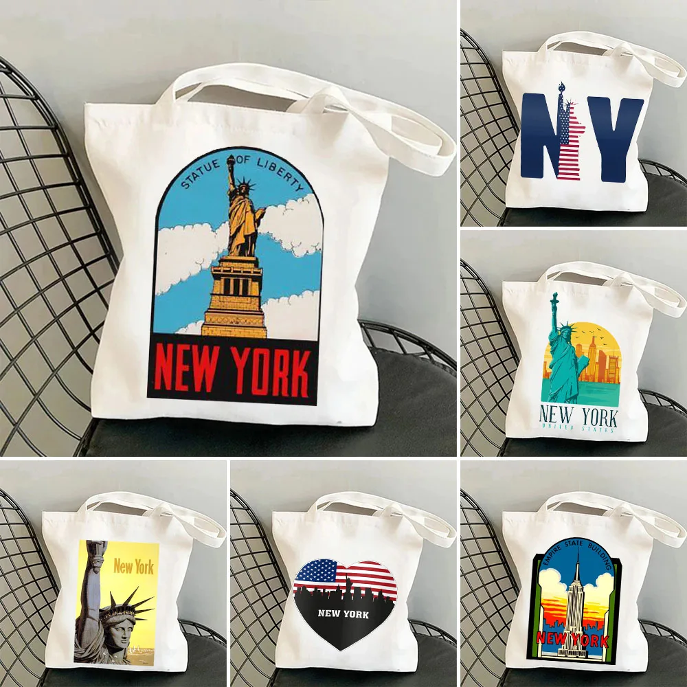 New York Statue of Liberty NYC Letter Starry Night Empire State Women's Handbags Shoulder Shopper Canvas Tote Female Bags Bolsas