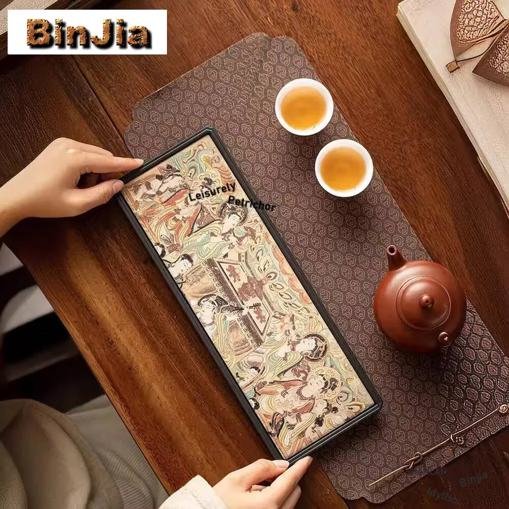 Dream Back Dunhuang Rectangle Small Tea Tray Drying Soaking Table Water Absorption Board Kettle Kung Fu Teaset Accessories Craft
