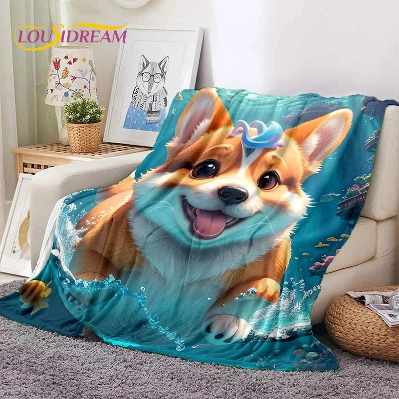 Cute Dog Samoye, Chihuahua, Husky, Koki Cartoon Soft Blankets,Keep Warm flannel Throw Blanket for Picnic Beds Sofa Home Bedroom