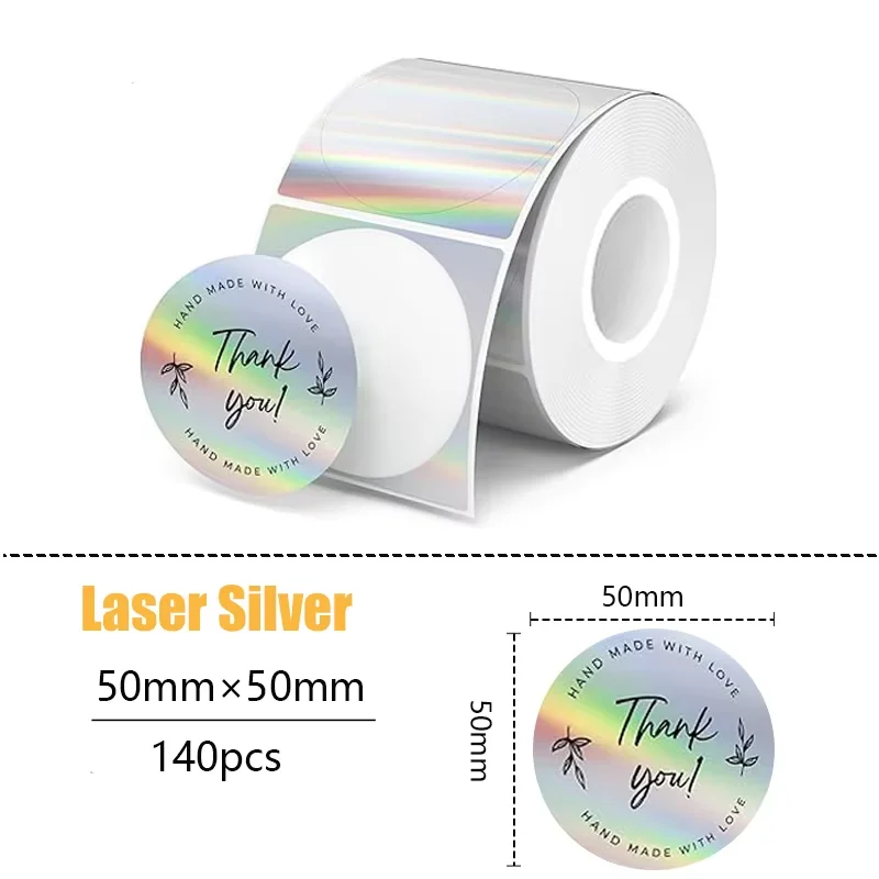 50x50 Neuer Thermo-Etikettendrucker Aufkleber Selbstklebender Farblaser-Thermopapieranzug für Phomemo M110 M200 M120 E210 Etikettendrucker