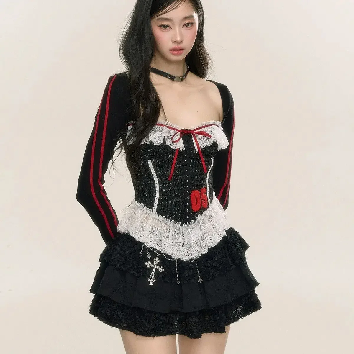 IMU Original Design Cute Kawaii Girls Tshirt Long Sleeve Slim Sexy Sweet Light Lolita Top Y2k Bow Tie Lace Patch Top Tee Shirt W