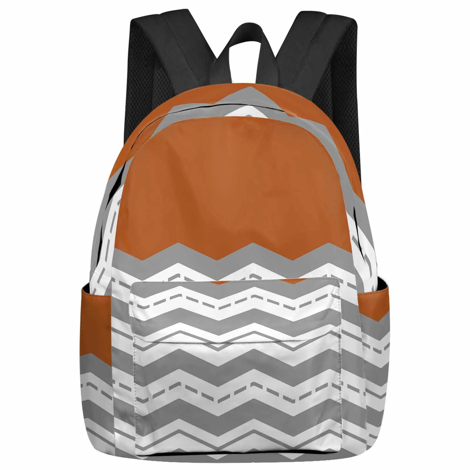 

Simple Burnt Orange Grey Wavy Backpack School Bags for Teenagers Students Laptop Bag Women's Casual Travel Backpack