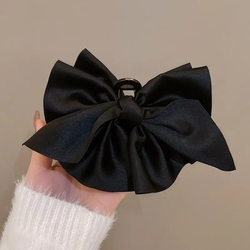 French Elegant Hair Clip Black Bow Claw Hepburn Style Women Girl Back Head Gift