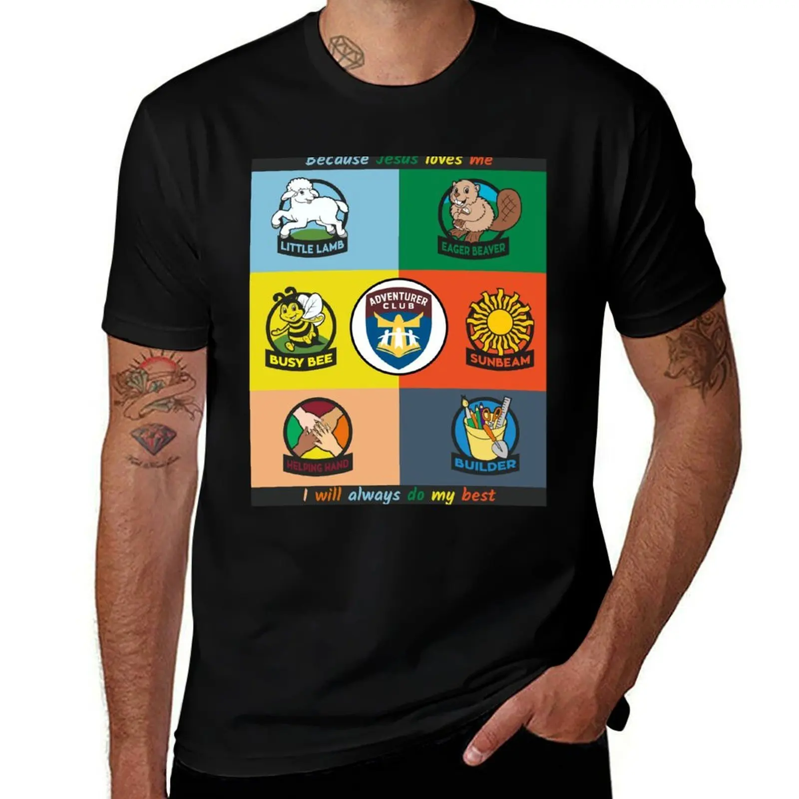 Adventurer Club Colourful Poster with Pledge T-Shirt man t shirt designer T-Shirt