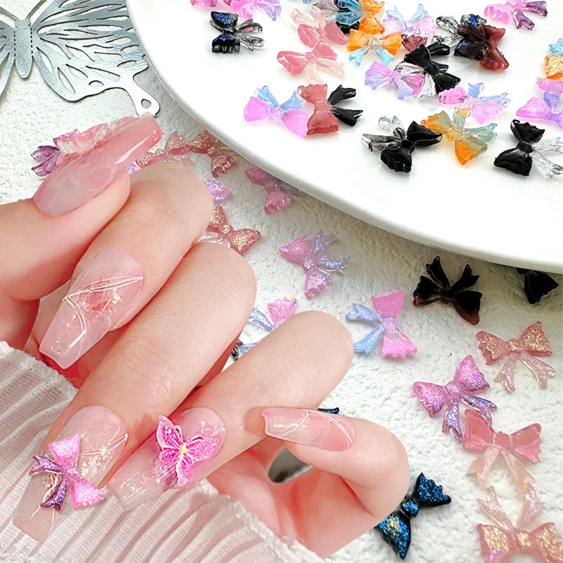 50 pz fiore colorato ciondoli per unghie fiore trasparente ghiaccio con Glitter oro fiocco Nail Art decorazione 3D accessori per Manicure fai da te