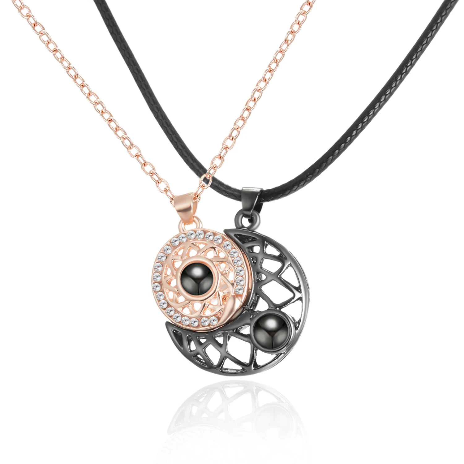 Romantische magnetische Sonne, Mond, Paar, passende Halskette, 100 Sprachen, ich liebe dich, Projektionsanhänger, Geständnis-Halskette, Schmuck, Geschenk – Detail 11