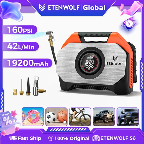 Портативный Воздушный Компрессор ETENWOLF VORTEX S6, 19200 мАч, Двухцилиндровый, Для Накачки Автомобильных Шин — изображение товара