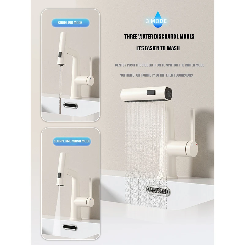 

Fashion New Three - Grade Rotary Expansion Basin Faucet Waterfall Flying Milky Hot And Cold Water Faucet
