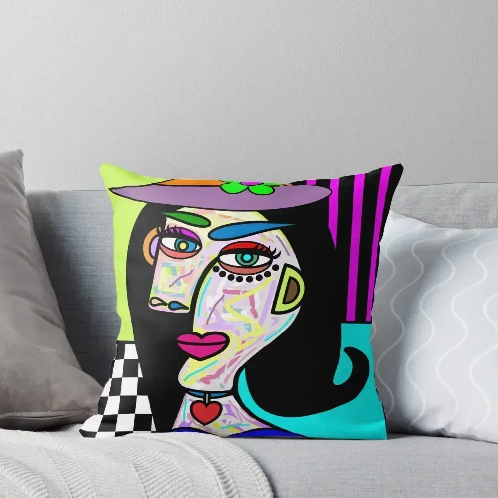 

Funky Lady with Hat Art Face Throw Pillow pillows decor home Sofa Pillow Cover Pillow Case Christmas