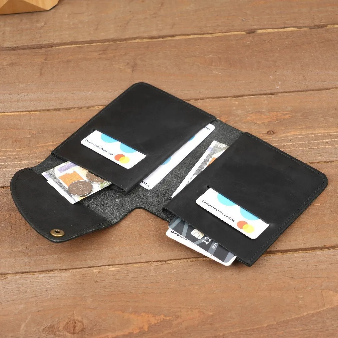 Leather Card Case, Credit Card Holder w/th Snap Closure,Front Pocket Wallet, Slim Cardholder Minimalist Bifold Purses for Men