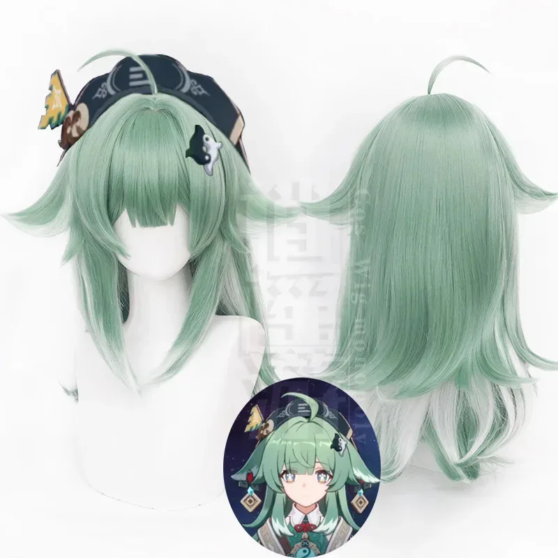 

Huohuo Cos Wig 45-50cm Green and White Medium Long Hair Heat-resistant Synthetic Hair Halloween Party Anime Cosplay Wigs+wig Cap