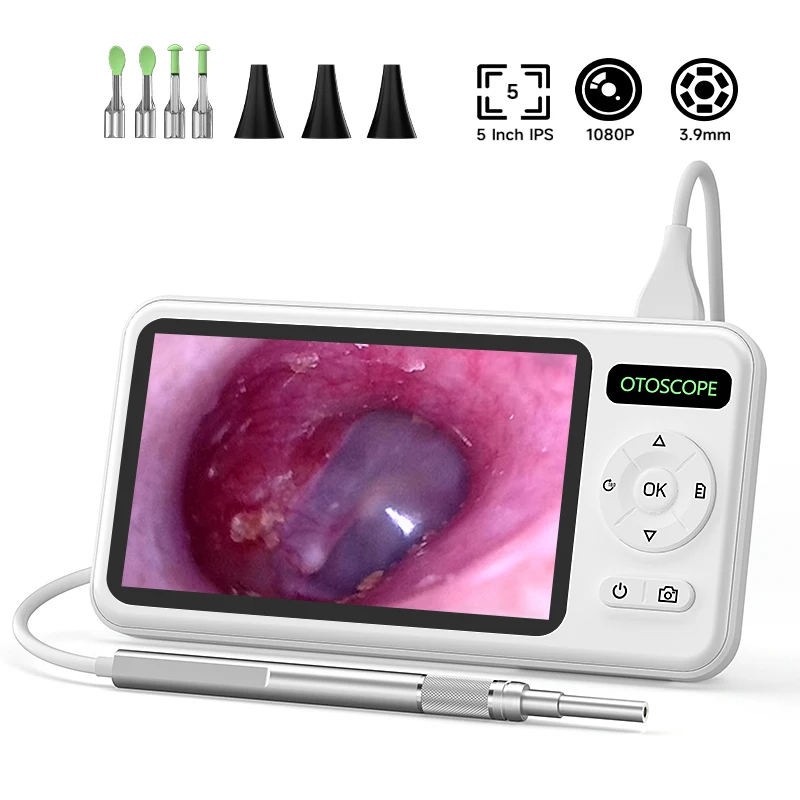 Digital Ear Camera 5 Inch IPS Screen HD1080P 3.9mm Ear Picker 6 LEDs Ear Wax Removal Tool Ear Cleaning Stick For Child Adults