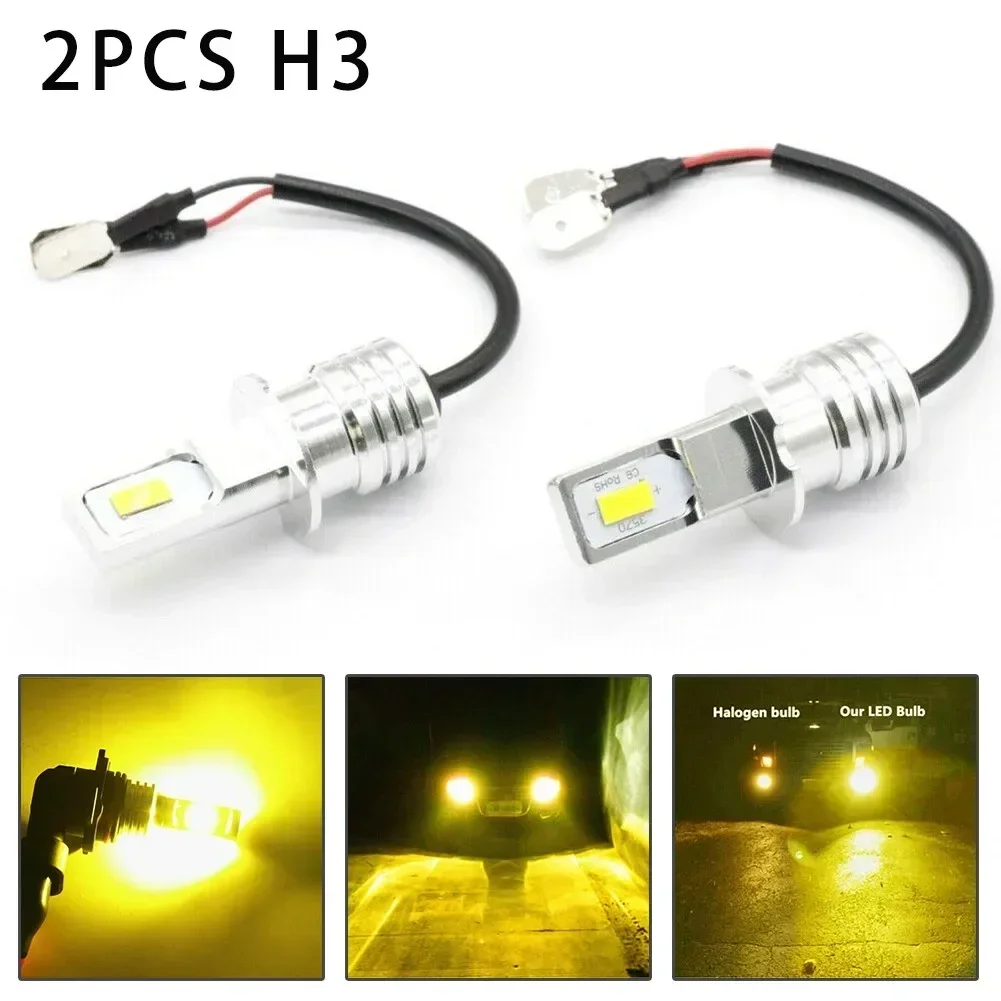 

2PCS DC12V-24V Super Apparent Yellow Light H3 CSP LED Fog Light Bulbs Lamps Conversion Kit Aluminum Alloy Shell Shockproof