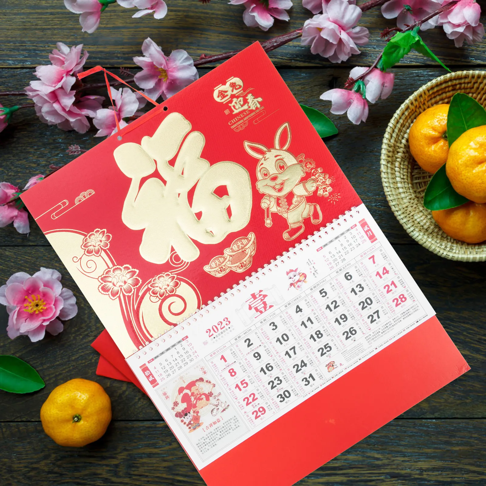 

Chinese Calendar 2023 Year of The Rabbit Tearable Monthly Wall Hanging Calendar Premium Paper Traditional Lunar Solar Term Home