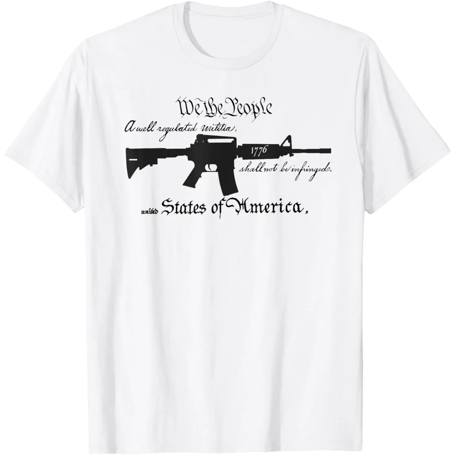Militia Rifle Graphic Tee 1776 Second Amendment PrintCrewneck T-Shirt for