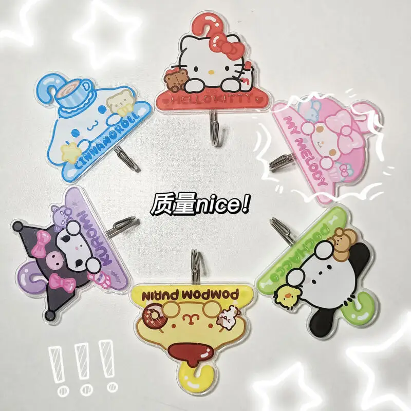 

Sanrio новый мультяшный крючок Kuromi Cinnamoroll Hello Kitty My Melody милый акриловый студенческий общежитие для домашнего хранения без следов крючок