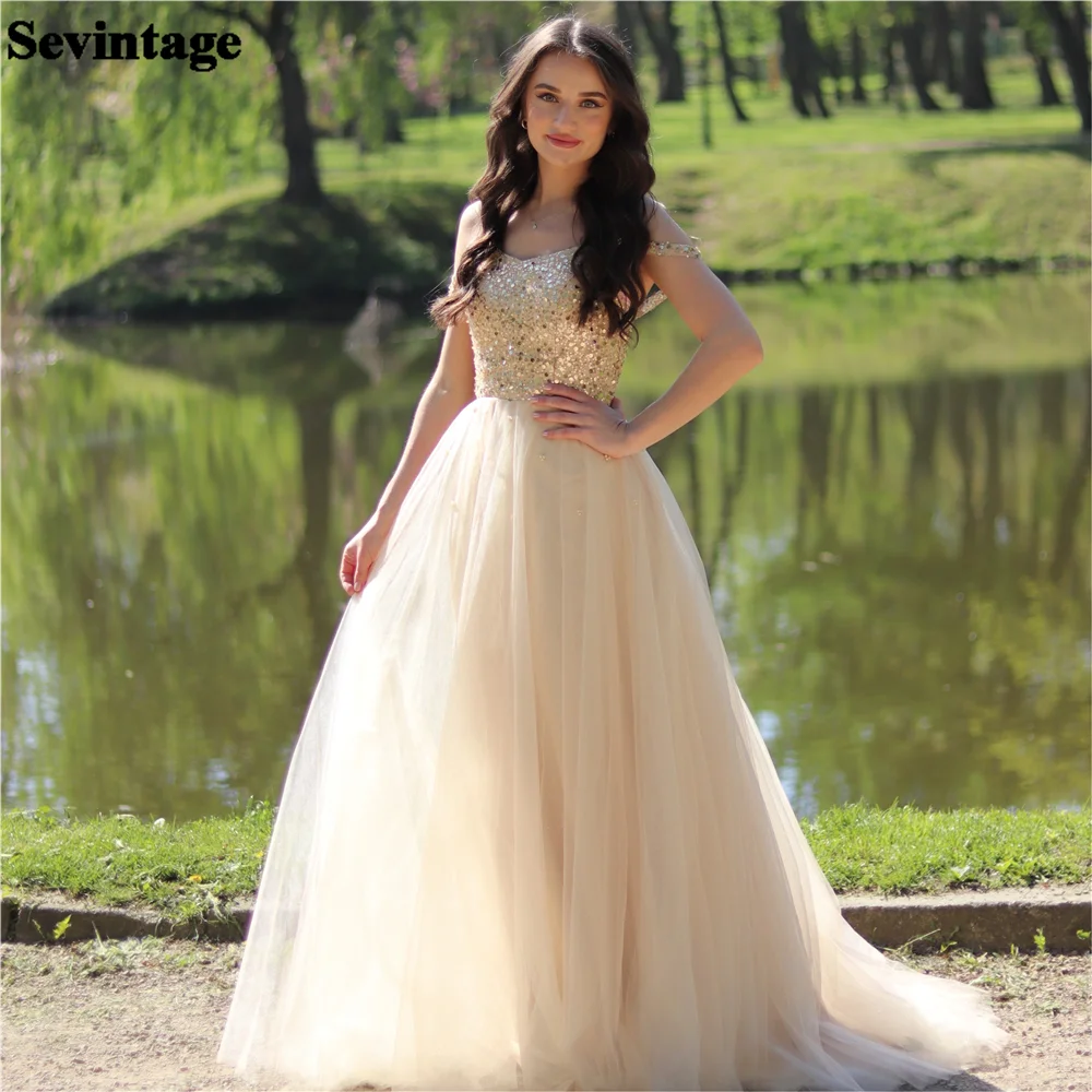 Sevintage Fairy Ivory Tulle Prom Dress V-Neck Spaghetti Strap Ruched Floor Length Homecoming Dress vestidos de graduación 2024