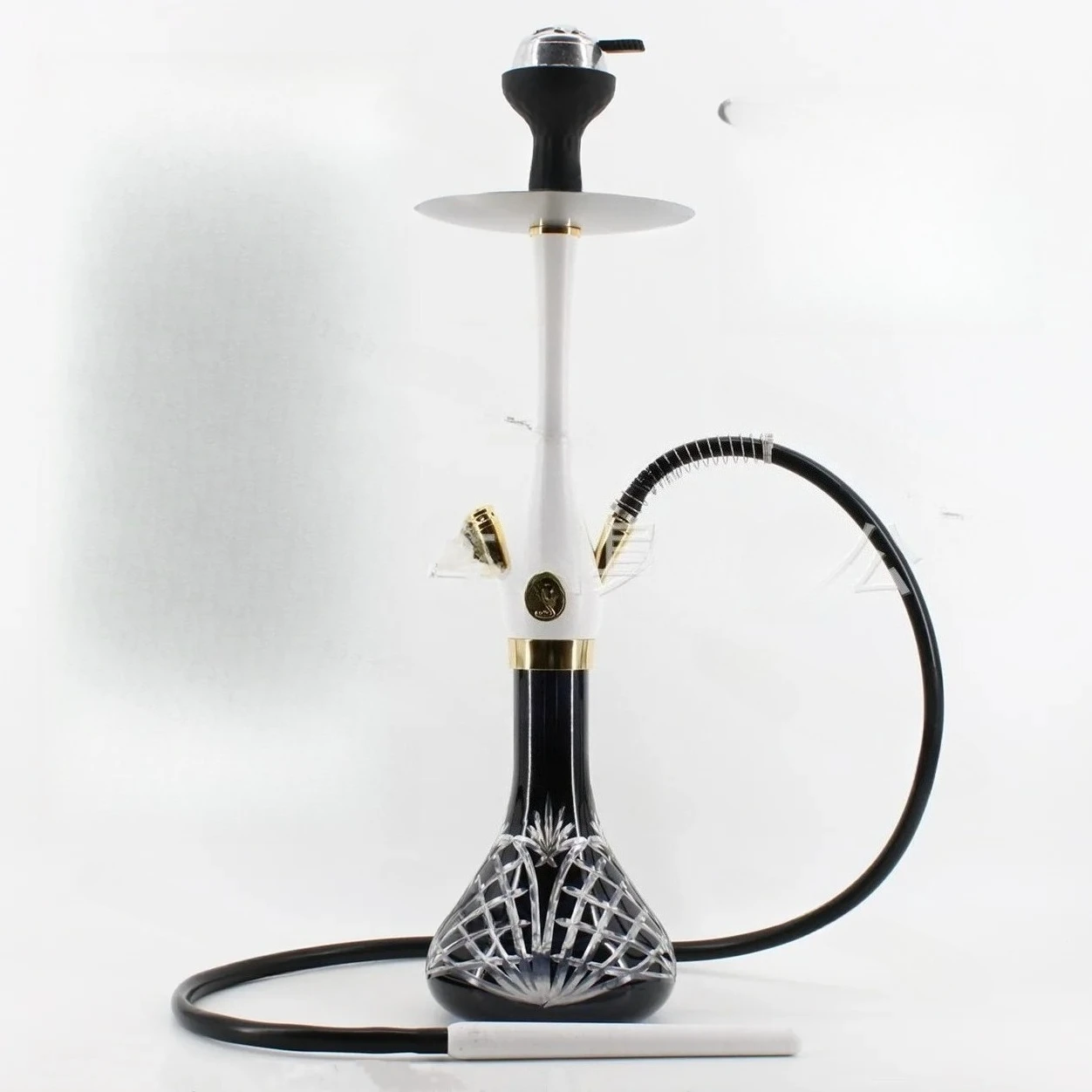 خرطوم واحد زجاجي من الفولاذ المقاوم للصدأ مخصص، شيشة كبيرة الحجم، تغليف صندوق هدايا جلدي فخم