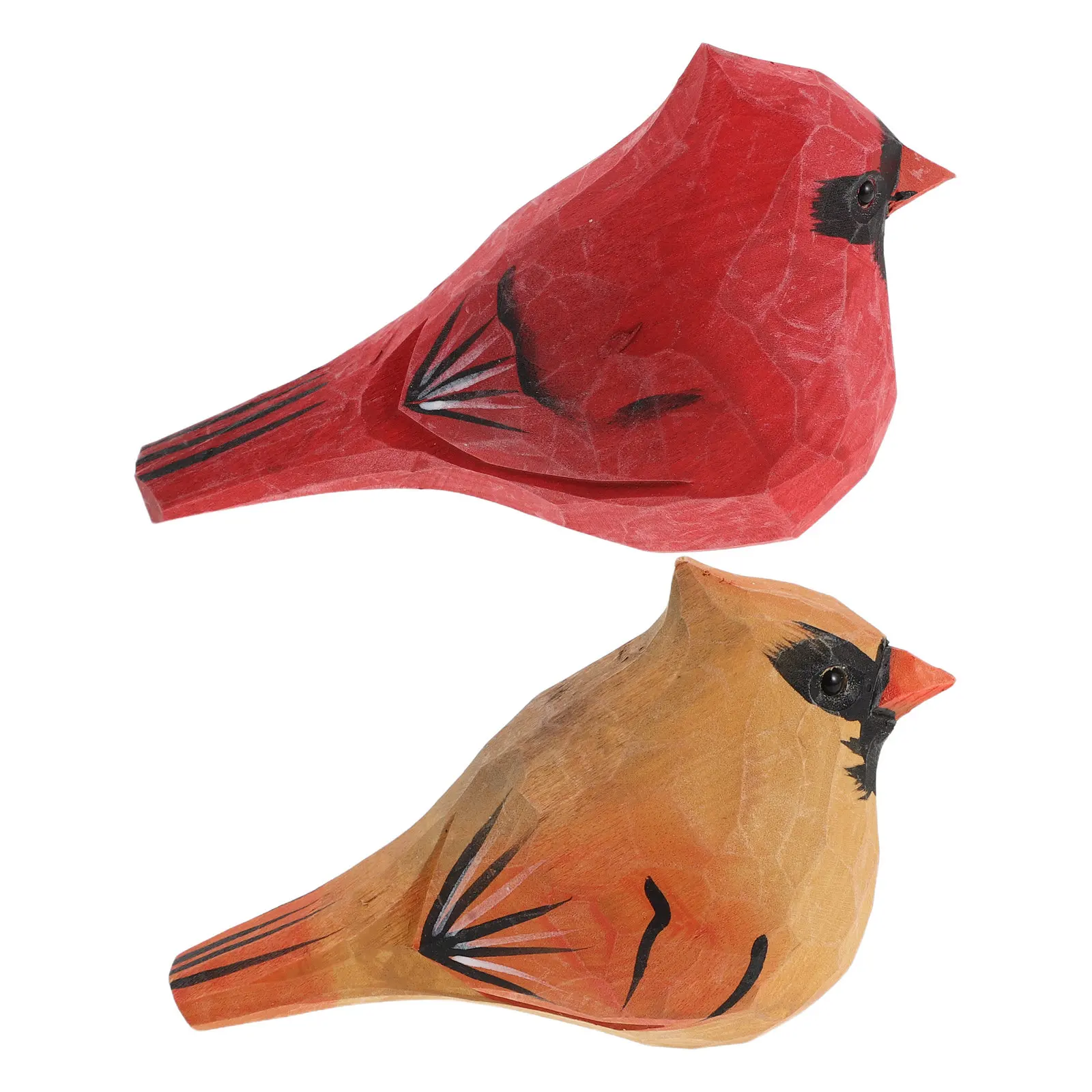 2Pcs Wood Carved Small Bird Ornament Handcrafted Cardinal Sculpture Home Office Shelf Decor Christmas Animal Art