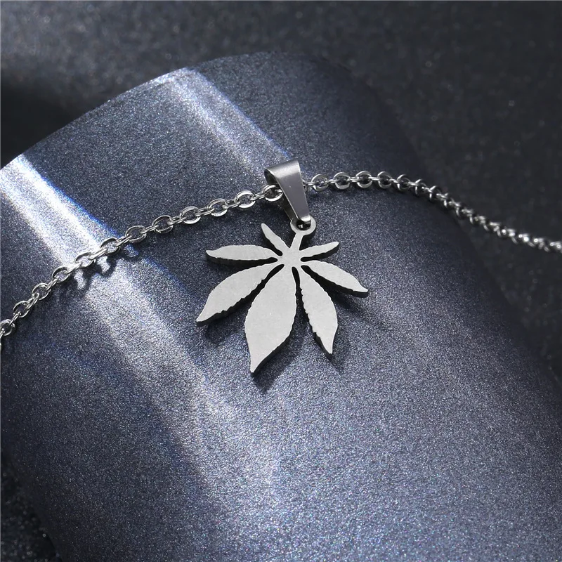 Stainless Steel Necklace For Women Man Maple Leaf Choker Pendant Chain Necklaces Engagement Jewelry korean Fashion NEW image 6