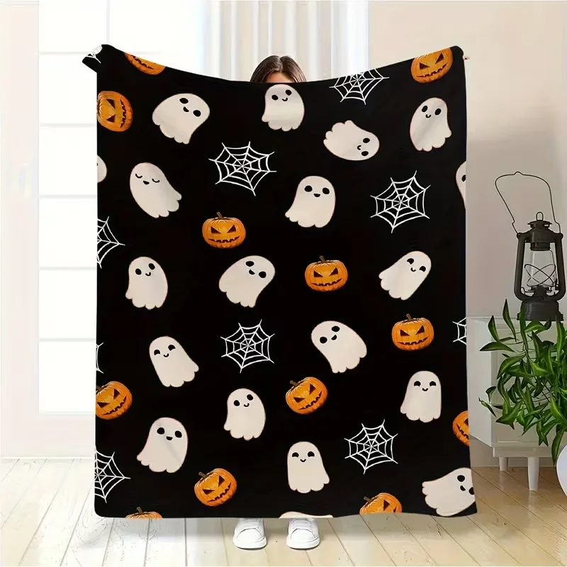 1pc Halloween Cats Flannel Blanket - Soft & Warm All-Season Cozy Throw with Witch Bed, Couch, Fast Hound, Pet Flannel Blanket