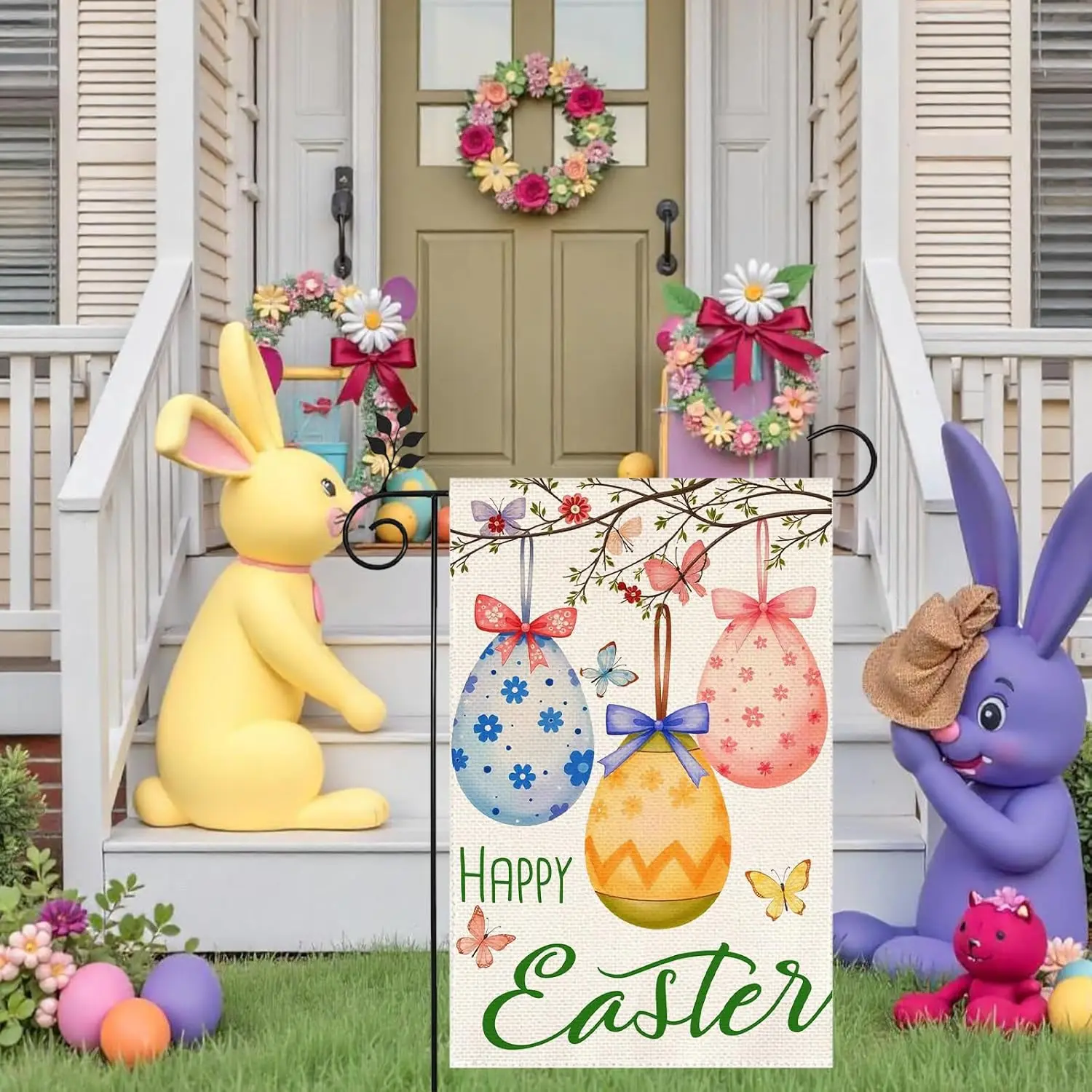 Welcome Easter Eggs 12x18 inch Double-side Burlap Garden Flag Home Outdoor Yard Holiday Spring Decoration Flag YYD EEZ