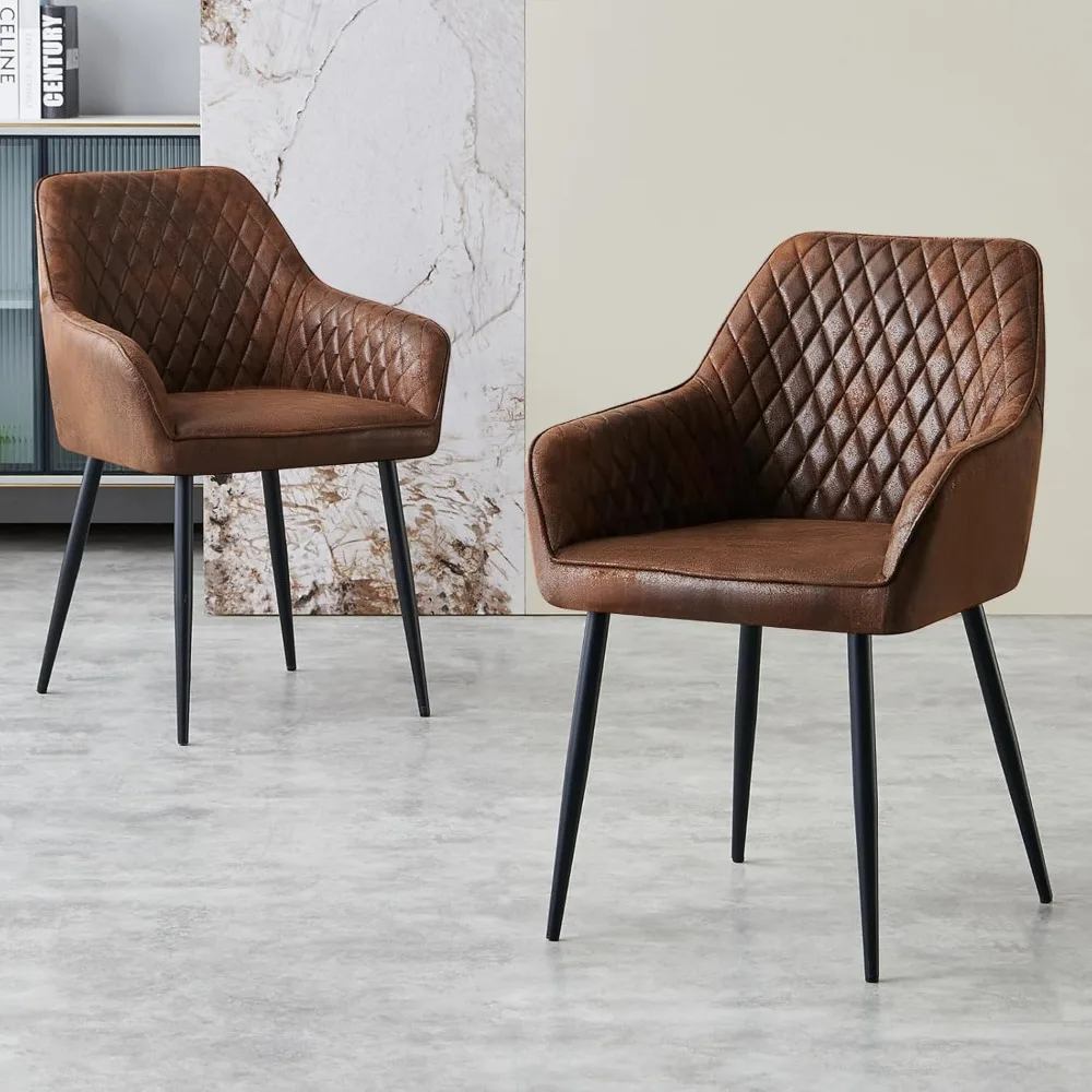 طقم كراسي طعام من جلد الغزال مكون من كرسيين منجدين من جلد الغزال البني لغرفة المعيشة كرسي مطبخ معنقدة حديث بأذرع #2