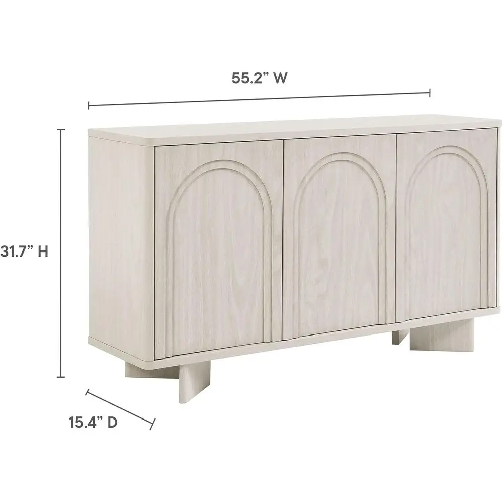 خزانة جانبية ذات 55 باب مقوسة باللون الأبيض - بوفيه بثلاثة أبواب للتلفزيونات، وخزانة مميزة، والمطبخ، وغرفة المعيشة، والممر