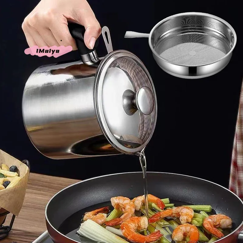 Durable Stainless Steel Oil Pot with Built-in Filter, Easy to Install Design, Leak-proof and Convenient, Kitchen and Restaurant