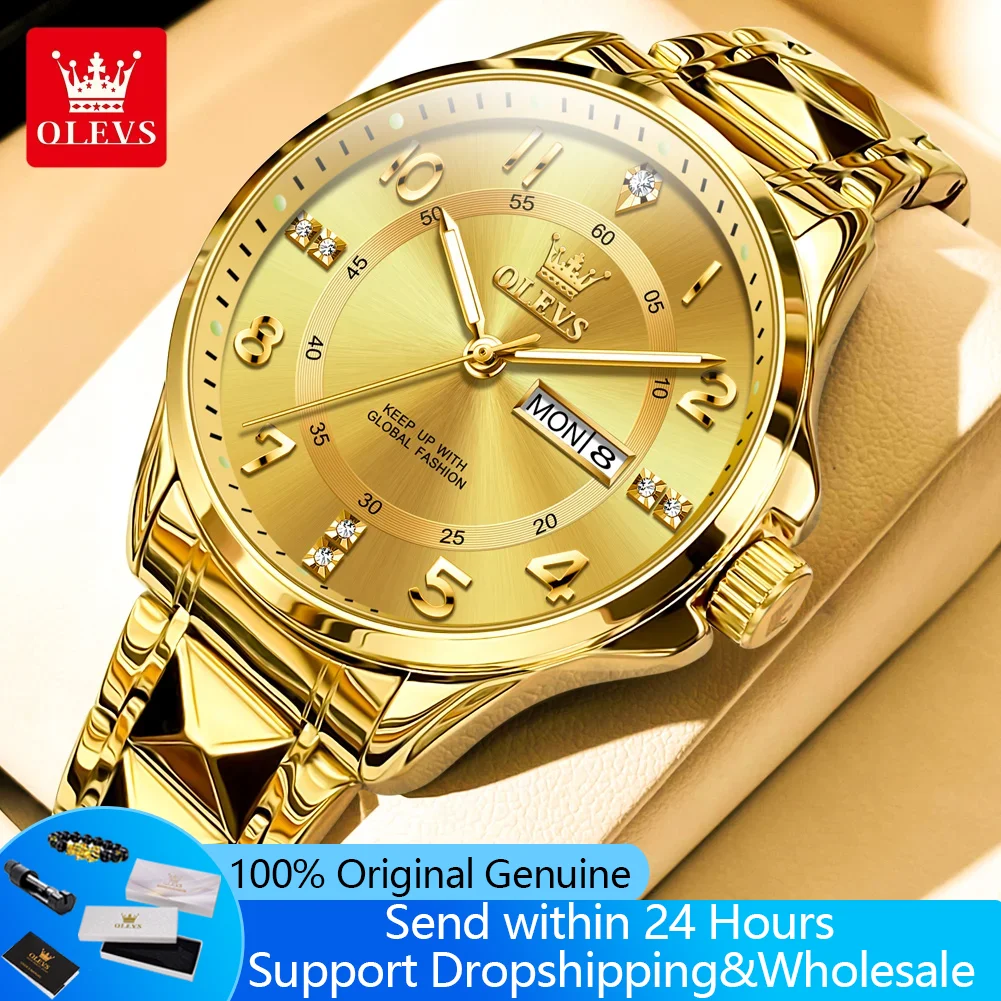 

OLEVS 2910 Men's Watches Luxury Dual Calendar Quartz Watch For Men Number Dial Stainless Steel Waterproof Luminous Wristwatches