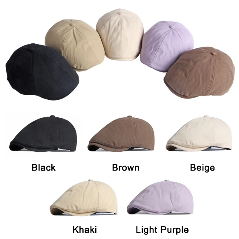 Newsboy Caps For Men Women Solid Color Octagonal Hat Detective Artist Painter Cabbie Beret Hat Flat Cap Adjustable Forward Cap