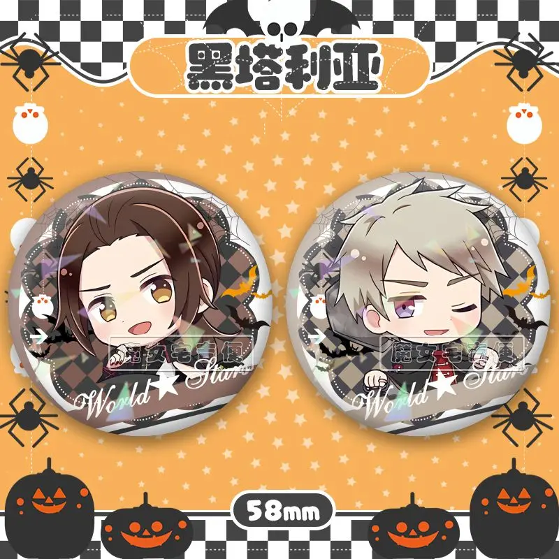 محور القوى hetalia ، APH وانغ ياو آرثر كيركلاند الملابس BagLapel تذكارية لينة زر قبعة الزخرفية 58 مللي متر شارة جمع هدية