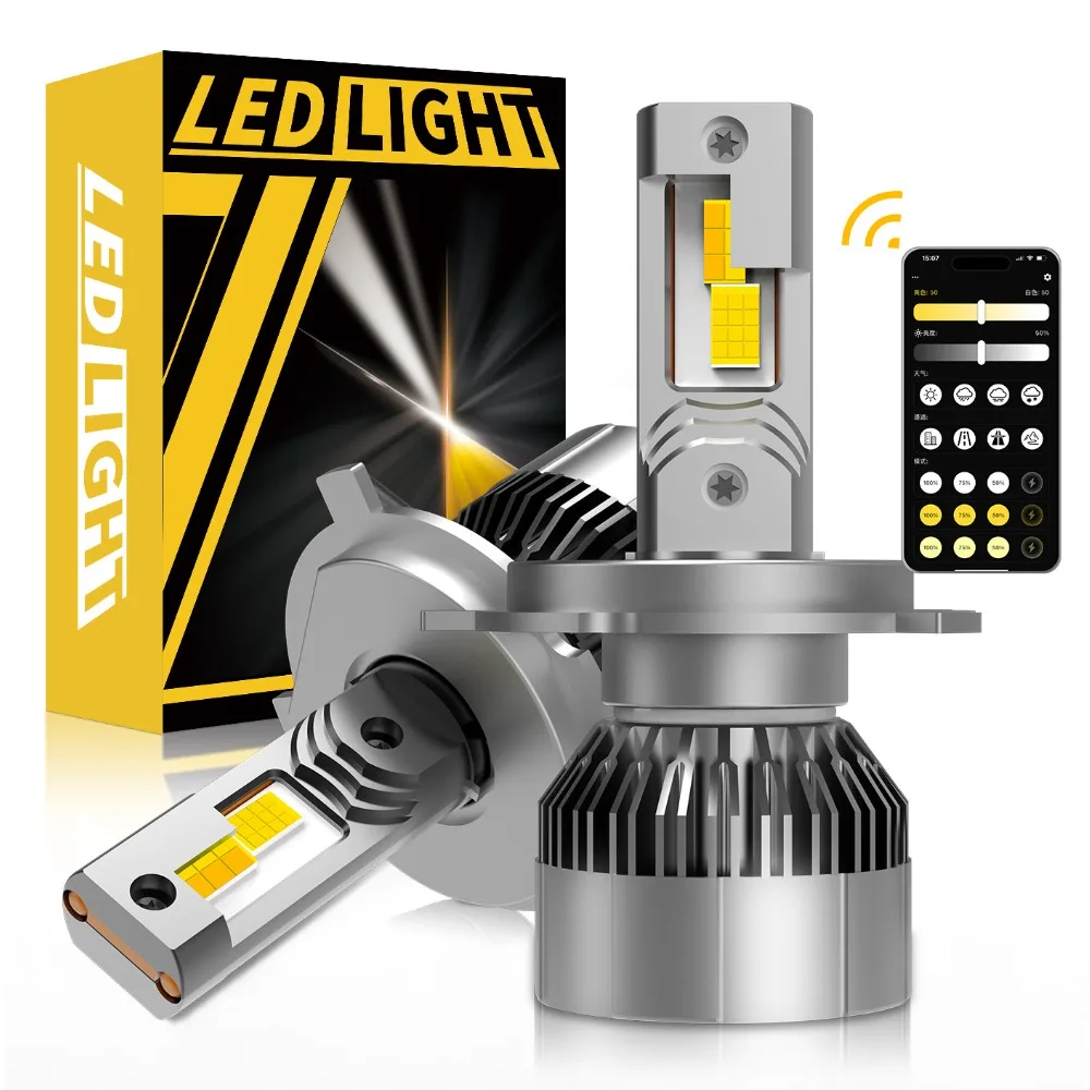 

Светодиодные лампы для фар 120 Вт с управлением через приложение, 12000 лм, с двойными медными трубками, автомобильные противотуманные фары с регулировкой цветовой температуры через смартфон