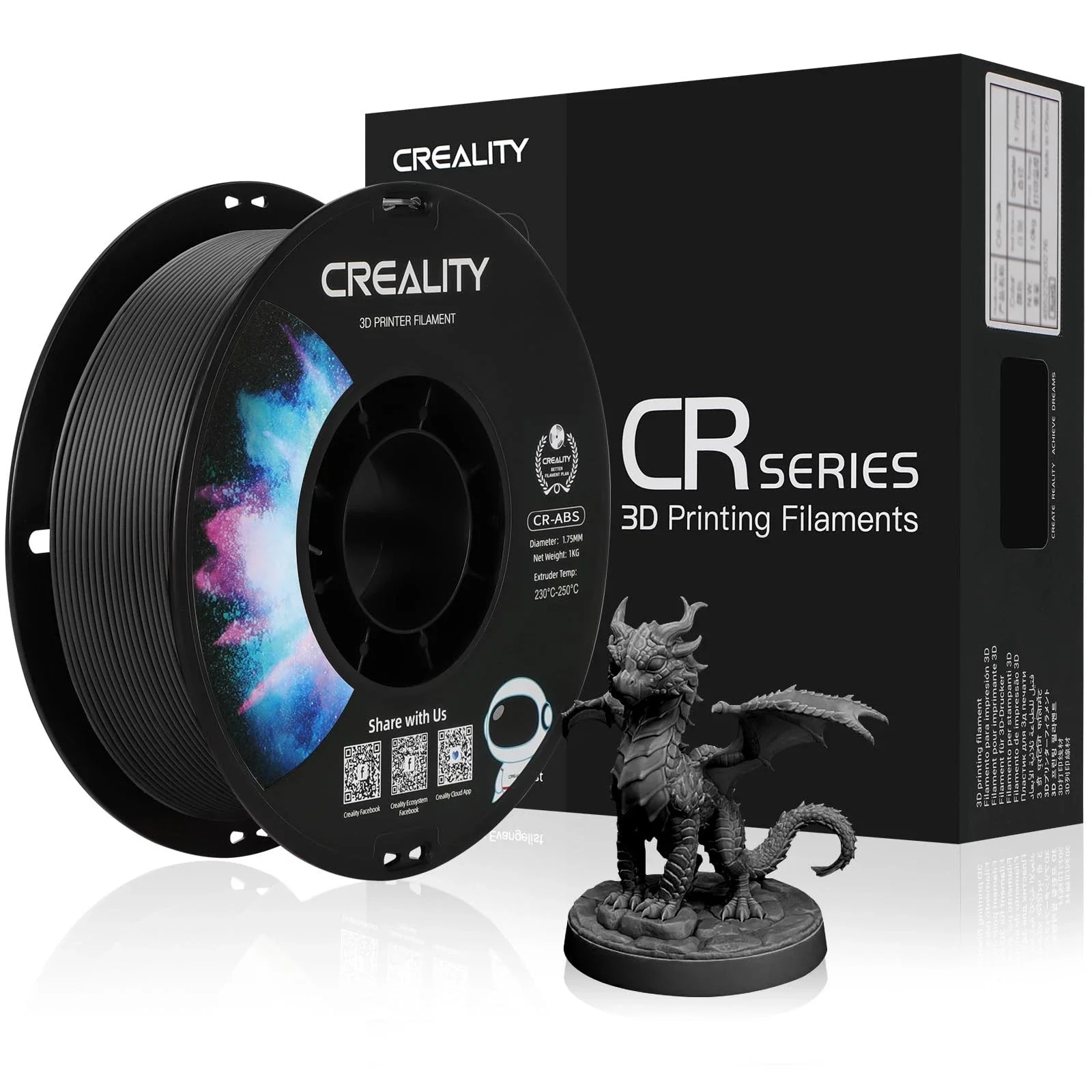 Creality ABS Filament 1.75mm Black, 3D Printer Filament, Excellent Resistance, Odorless Non-Toxic, Stability, Tough, 1kg(2.2lbs) Printing Filament for 3D Printer